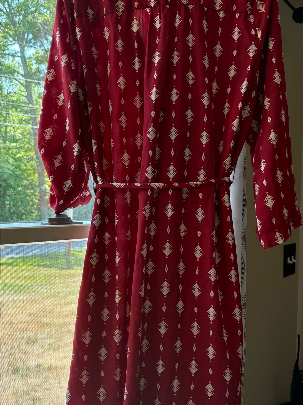 41 Hawthorn Burgandy Red Shirt Dress Button Front Roll Tab Sleeves Belted Sz L - Picture 5 of 11